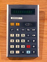 Adler 81S pocket calculator with vacuum fluorescent display (VFD) from the mid-1970s.