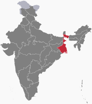 The map of India showing West Bengal