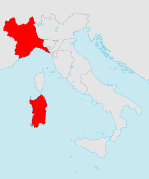 Regatul Sardiniei în 1850: partea continentală Piemont și insula Sardinia