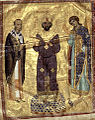 Niceforo III Botaniate con Giovanni Crisostomo e l'arcangelo Michele.