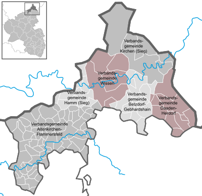 Karte: Verbands- und Ortsgemeinden im Landkreis Altenkirchen (Westerwald)