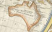 Тропик Јарца док пролази кроз Аустралију на Дановој мапи света из 1794