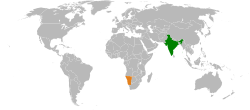Map indicating locations of India and Namibia