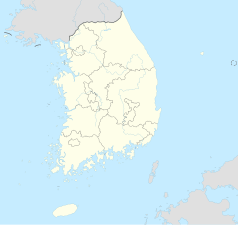 Mapa konturowa Korei Południowej, na dole po lewej znajduje się punkt z opisem „Taehŭng sa 대흥사”
