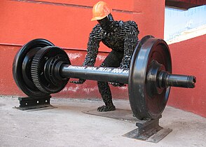 Wheelset as part of a welded sculpture in Kharkiv