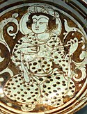 artwork on ceramic plate showing rubab with frets