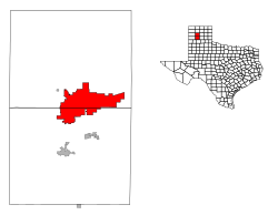 Location within Potter and Randall Counties, with Potter to the north