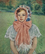 Mary Cassatt, Girl in a Bonnet Tied with a Large Pink Bow, 1909. Oil on canvas (68 x 57.2 cm). Private Collection.