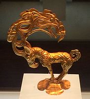 Gold stag with eagle's head, Xiongnu tomb on the Mongolian frontier, 4th-3rd century BC