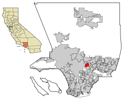 Location of Alhambra within Los Angeles County, California