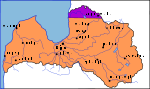 November 1918: After World War I most of Latvia was occupied by German forces (orange)