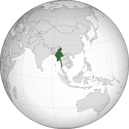 Localização de Mianmar, Miãmar, Mianmá, Birmânia