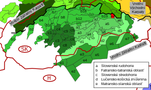 Poloha pohoria v rámci Vnútorných Západných Karpát (červenou).