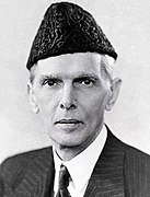 Muhammad Ali Jinnah wearing a suit and a jinnah cap, c. 1945.