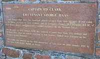 Plaque at Gorey: "Captain Ed Clark, Lieutenant George Haas: On 8 January 1945 these two American officers escaped from their prisoner of war camp in St. Helier. Assisted by local residents and in particular Deputy W.J. Bertram BEM, of East Lynne, Fauvic, they successfully avoided recapture by the German forces. On the night of 19 January 1945 they removed a small boat from this harbour and 15 hours later after an arduous crossing in bad weather, landed near Carteret on the French Cotentin Peninsula. This tablet was unveiled on the 50th anniversary of this event on 20 January 1995 by Sir Peter Crill KBE, Bailiff of Jersey."