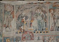 El primer sueño, representado por la banderola del ángel , fresco, 1360