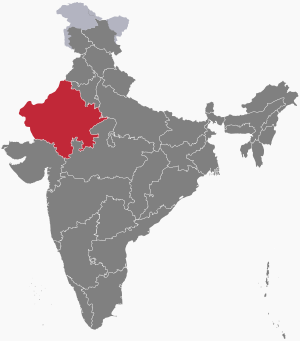 The map of India showing Rajasthan