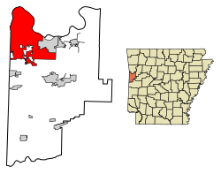 Sebastianin piirikunta Arkansas'n kartalla, jossa Fort Smith punaisella.