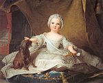 Portrait of Princess Marie Zéphyrine of France (1750–1755) with her dog in lion cut.