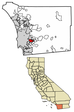 Location of El Cajon in San Diego County, California.