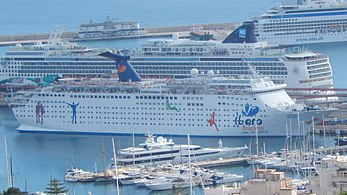 Grand Holiday docked in Palma, Majorca, Spain. NCL's cruise ship Norwegian Jade can be seen in the background.