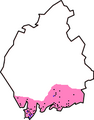 Image 22Approximate extent of Domesday coverage : the district of Hougun, if indeed it was a district, may have covered the three peninsulas at the left of the pink area (from History of Cumbria)