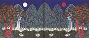 Paravent à 6 feuilles. Irworobongdo : Soleil, Lune et Cinq pics[r]. L. 270 cm. Palais royal.
