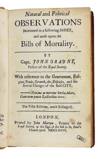 Página de rosto da quinta edição das ' Observações sobre as contas de mortalidade de Graunt (1676)