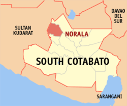 Mapa ng Timog Cotabato na nagpapakita sa lokasyon ng Norala.