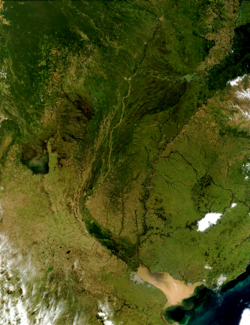 The southern Platine region viewed from space, with the Río de la Plata at the lower-right