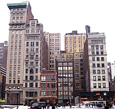 Union Square West, including the Bank of the Metropolis Building and Decker Building (on the left at the end of the block) in 2011
