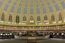 Interior of the Reading Room - showing the shelves around the outside of the room and the cupola roof