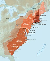 map of original 13 British colonies in America