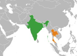 Map indicating location of อินเดีย and ไทย