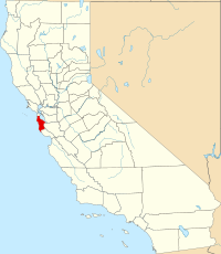Kort over California med San Mateo County markeret