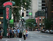Pizzeria Uno and Due, one block apart in Chicago