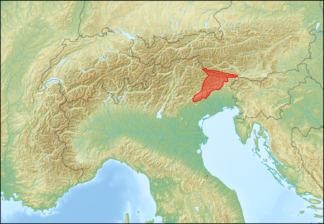 Lage des Karnischen Hauptkamms und der Karnischen Voralpen innerhalb der Ostalpen
