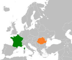 Map indicating locations of France and Romania