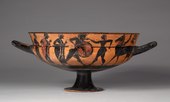 Greek kylix; 575-550 BC; black-figure terracotta; diameter: 26.8 cm, overall: 14.1 cm; Cleveland Museum of Art (Cleveland, Ohio, USA)