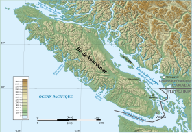 Karta otoka Vancouvera s tjesnacem Johnstone