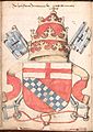 Papal coat of arms for Pope Innocent VIII with the Keys of Peter saltirewise (Wernigerode Armorial, c. 1490)
