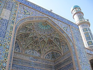 Blue tile on the facade of the Friday Mosque in Herat, Afghanistan (15th century).