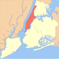 曼哈頓位於紐約市的位置（紅色）