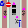 One way street with two way cycle tracks and shared road