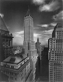 A black-and-white photo of the Manhattan Company Building, taken around 1930 by photographer Irving Underhill