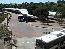 View of a bus interchange from a bridge