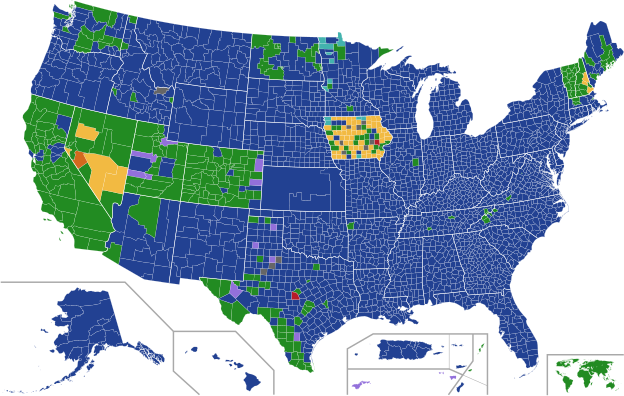 Results in pledged delegates, by county