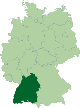 बाडेन-व्युर्टेंबर्गचे जर्मनी देशाच्या नकाशातील स्थान
