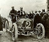Hubert and Mme Le Blon at the 1906 Targa Florio, driving a Hotchkiss 35 hp