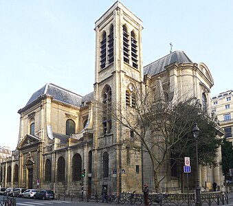 Southwest side of the church along Rue des Bernardins